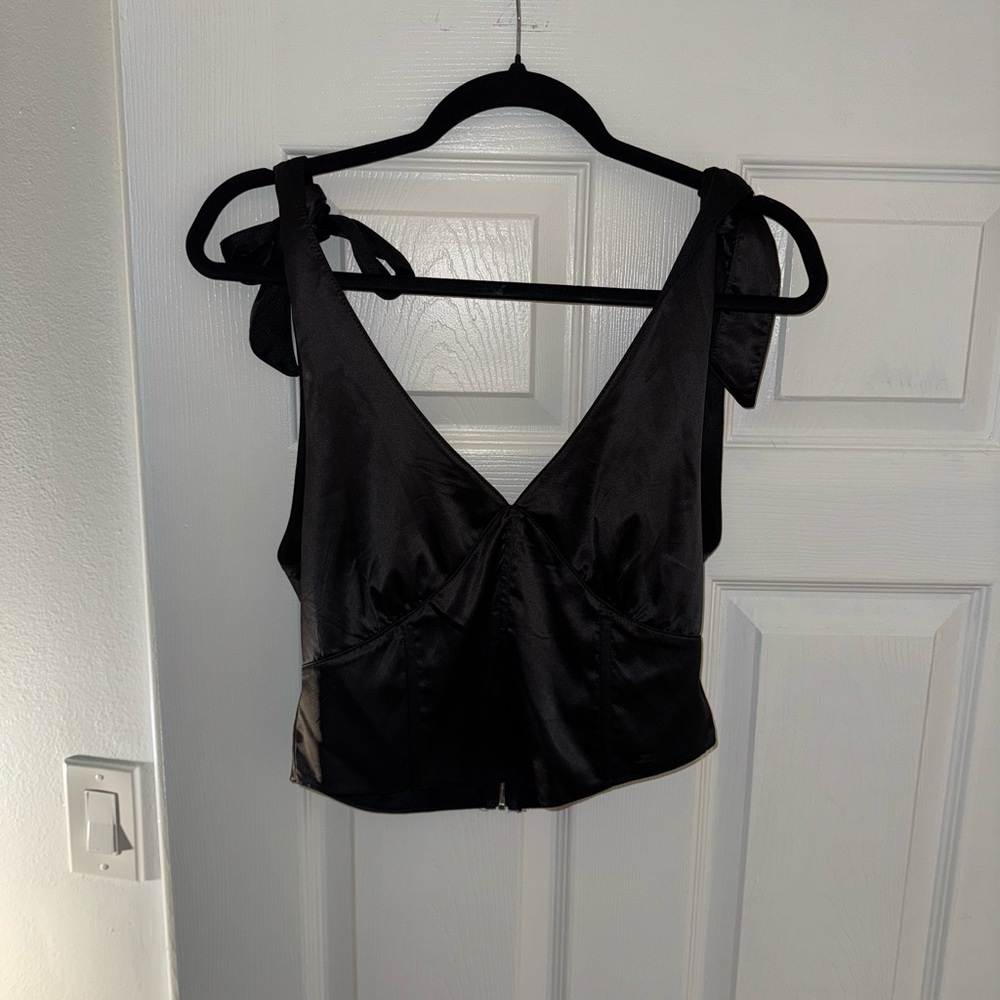 Black Satin Sleeveless Top